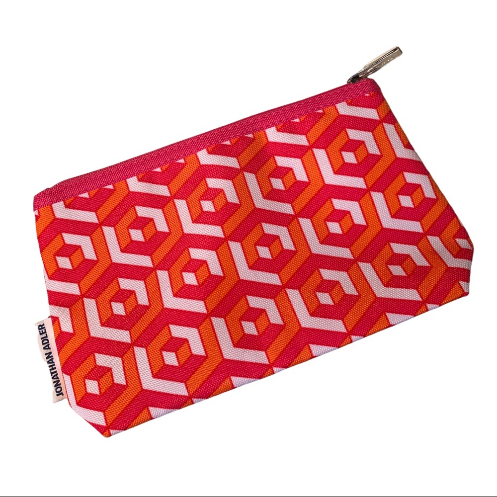 NEW Clinique Jonathan Adler Geometric Orange & Pink Cosmetic Case Makeup Bag